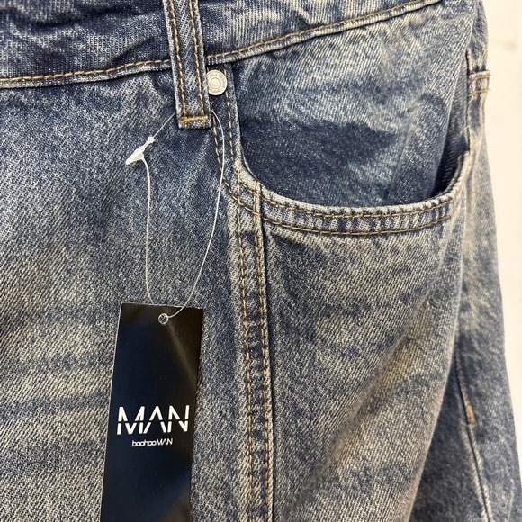 NWT boohooMAN Jeans Sz 46 Button Fly Plus Relaxed Rigid Ripped Carpenter Cargo - Picture 5 of 15
